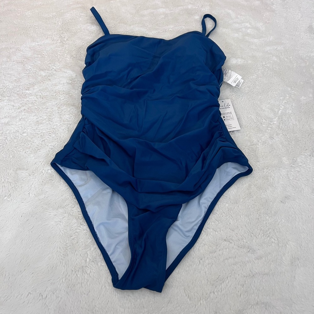 Cupshe Women's Navy Blue Ruched‎ One Piece Swimsuit T1S0043 Size Large NWT - Picture 3 of 9